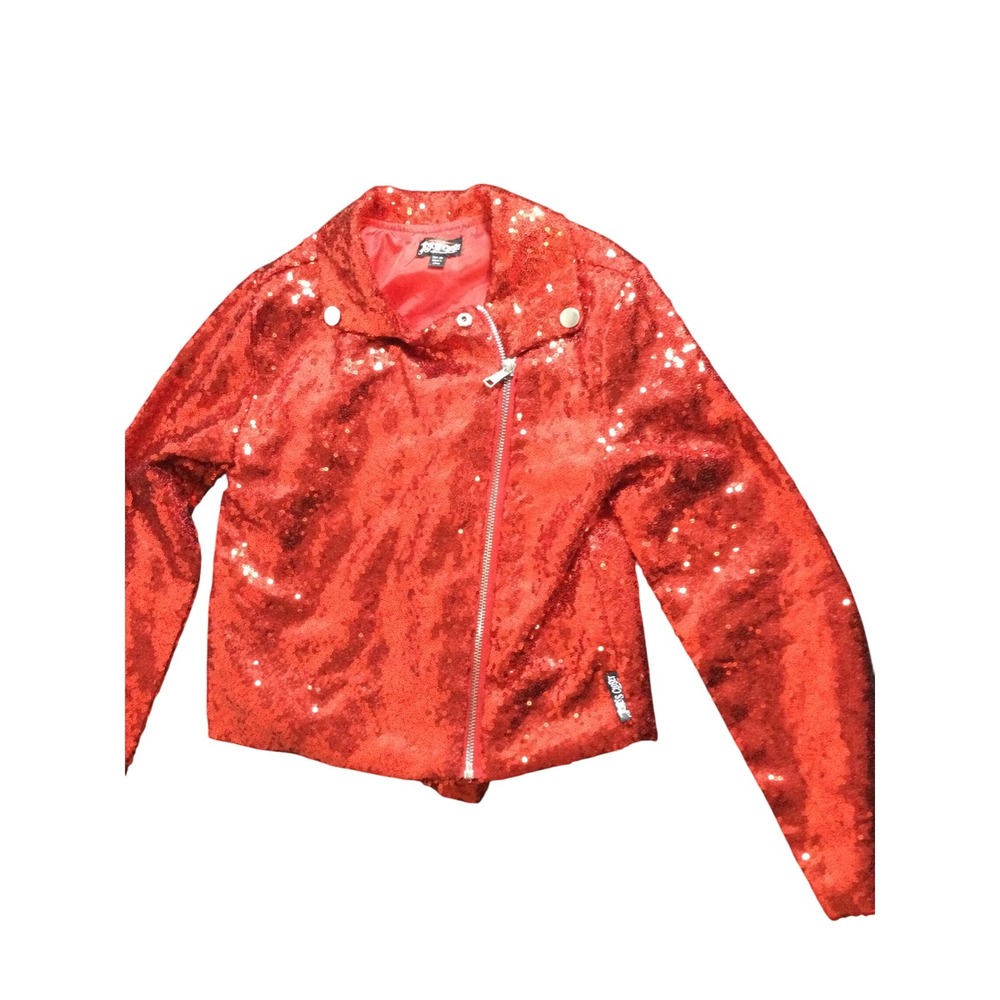 Jojo's Closet Red Sequin Moto Jacket Girls Size S 6X Shimmer Glitter Outerwear - Picture 2 of 8